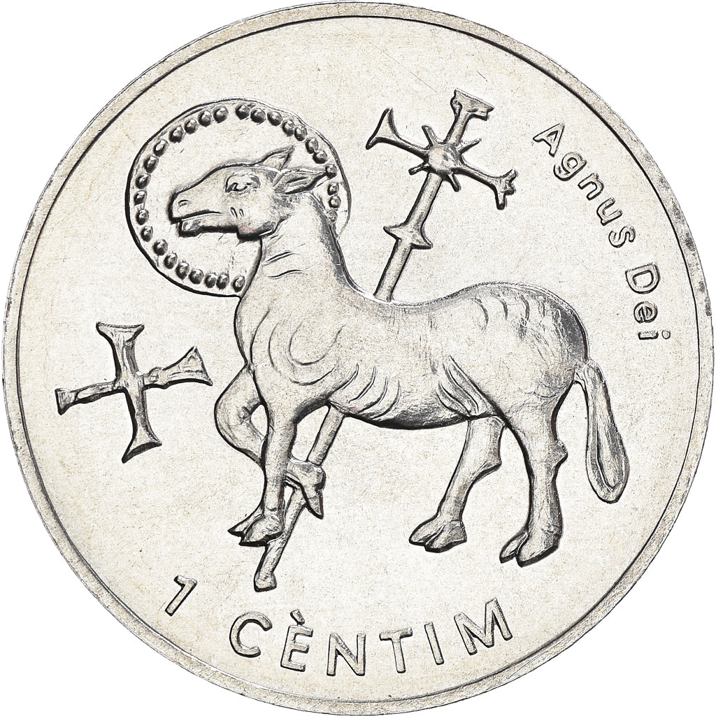 Moeda, Andorra, Centim, 2002, Agnus Dei, MS(63), Alumínio, KM:178