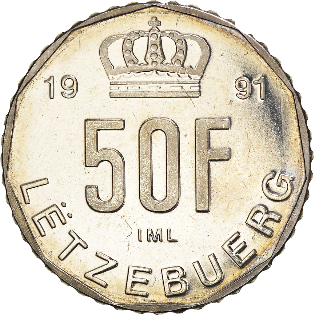 Moneta, Lussemburgo, Jean, 50 Francs, 1991, SPL-, Nichel, KM:66