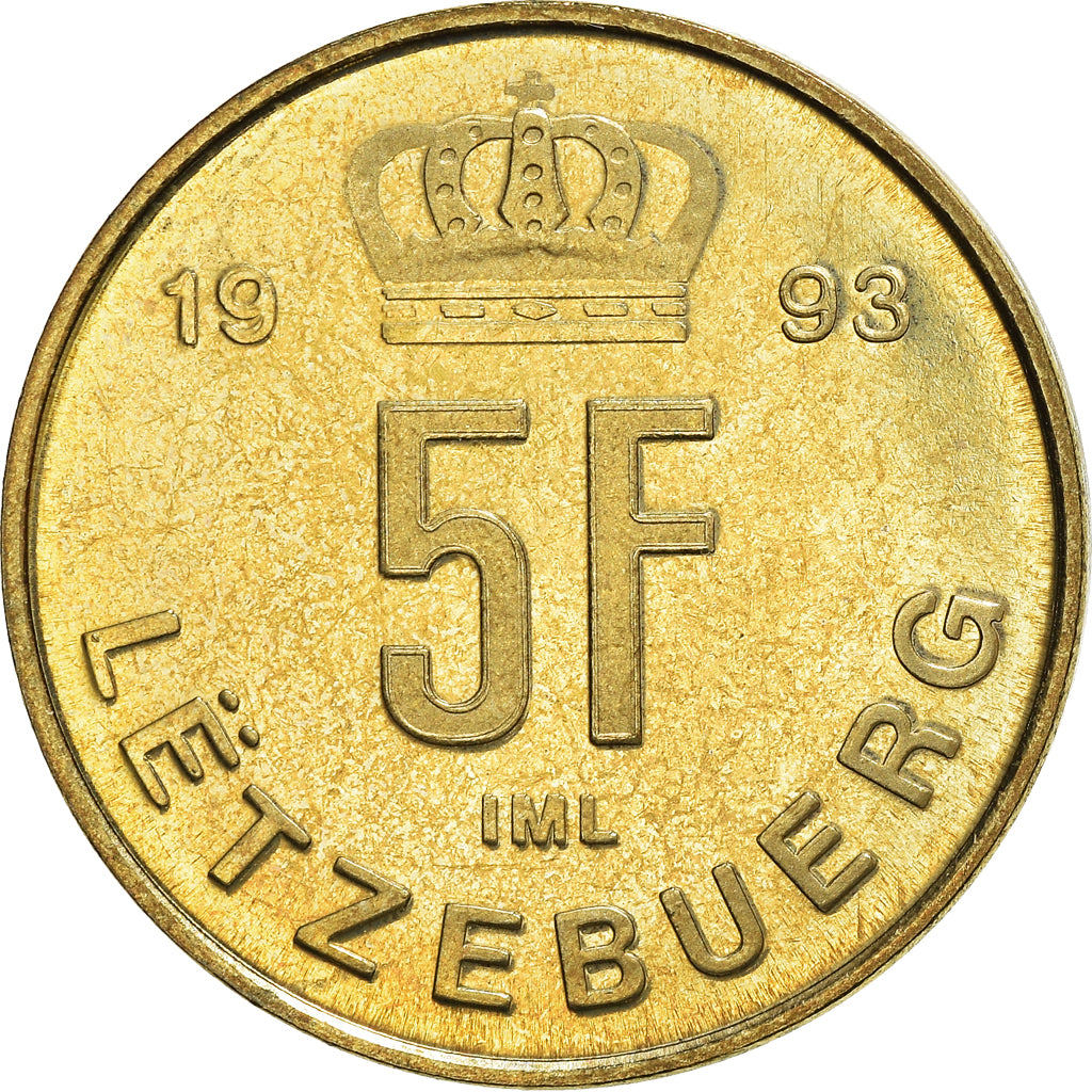 Coin, Luxembourg, Jean, 5 Francs, 1993, MS(63), Aluminum-Bronze, KM:65