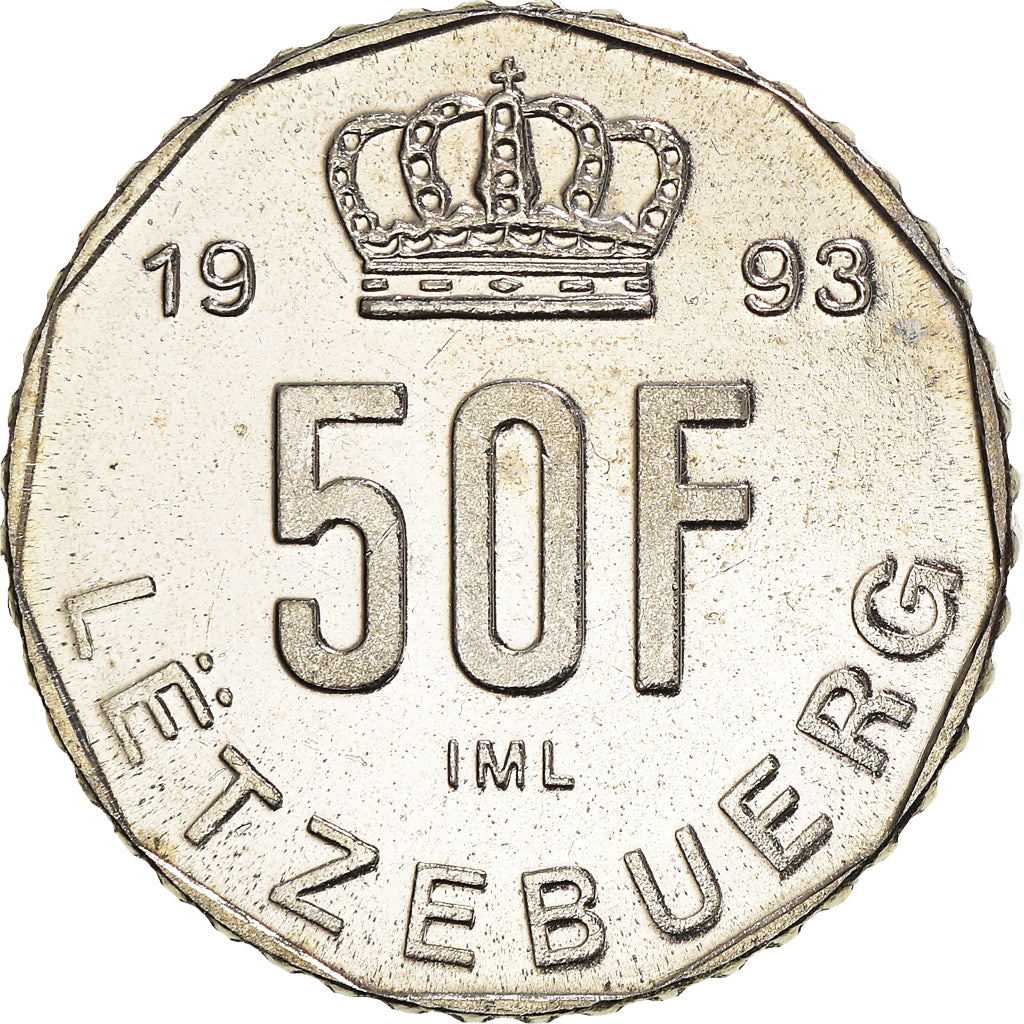 Coin, Luxembourg, Jean, 50 Francs, 1993, AU(55-58), Nickel, KM:66