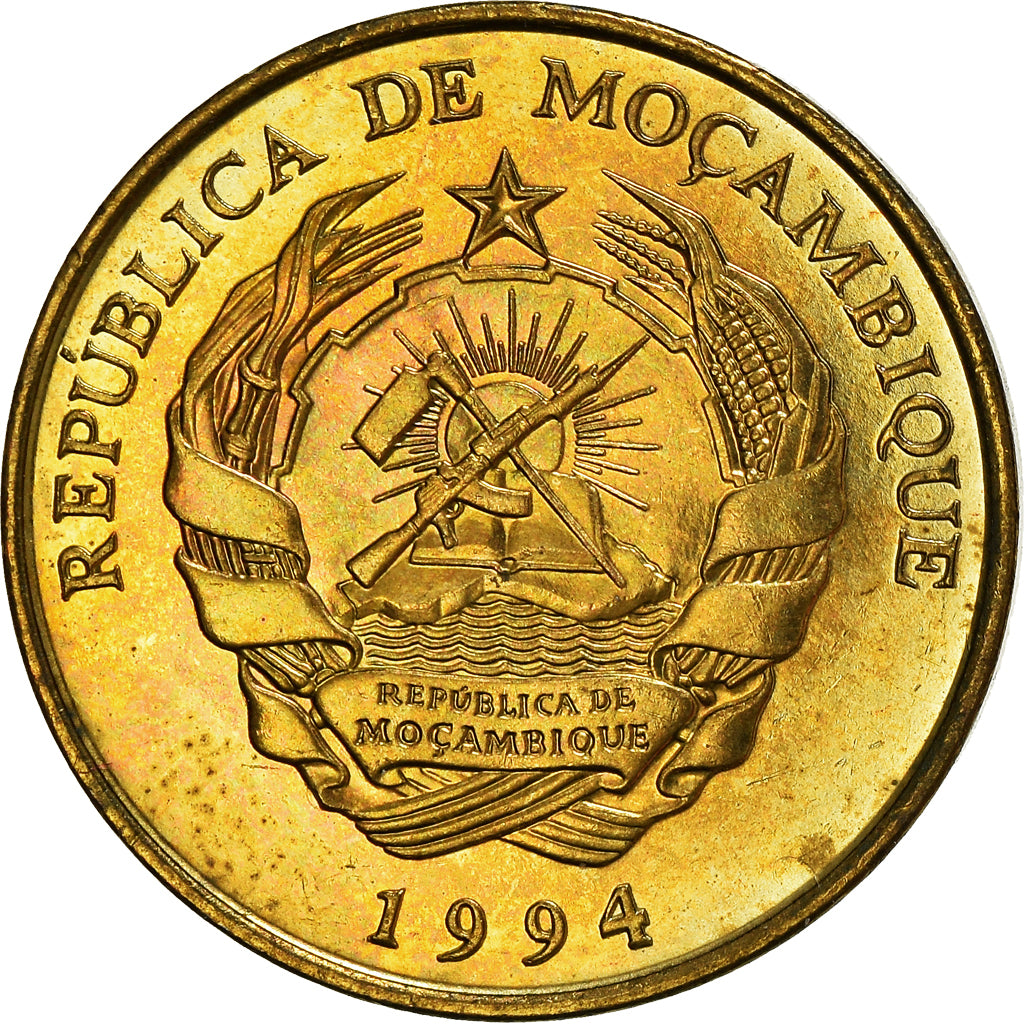 Coin, Mozambique, 5 Meticais, 1994, Royal Mint, AU(55-58), Brass Clad Steel