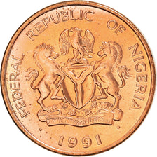 Moneta, Nigeria, Elizabeth II, Kobo, 1991, AU(55-58), Miedź platerowana stalą