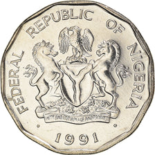Münze, Nigeria, Elizabeth II, 50 Kobo, 1991, Franklin Mint, VZ+, Nickel plated
