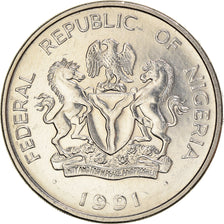 Coin, Nigeria, Elizabeth II, Naira, 1991, AU(50-53), Nickel plated steel, KM:14