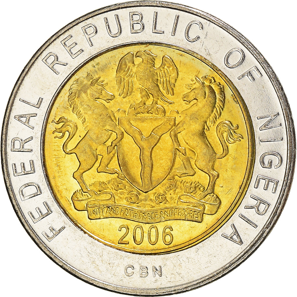 Coin, Nigeria, Naira, 2006, AU(50-53), Bi-Metallic, KM:18