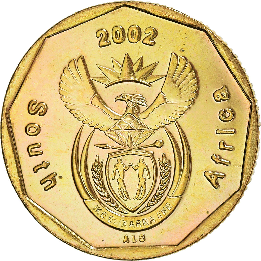 Moeda, África do Sul, 20 Cents, 2002, Pretoria, MS(63), Aço Cromado a Bronze