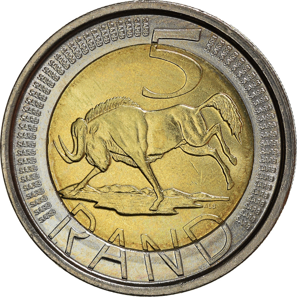 Moneda, Sudáfrica, 5 Rand, 2005, Pretoria, SC, Bimetálico, KM:297