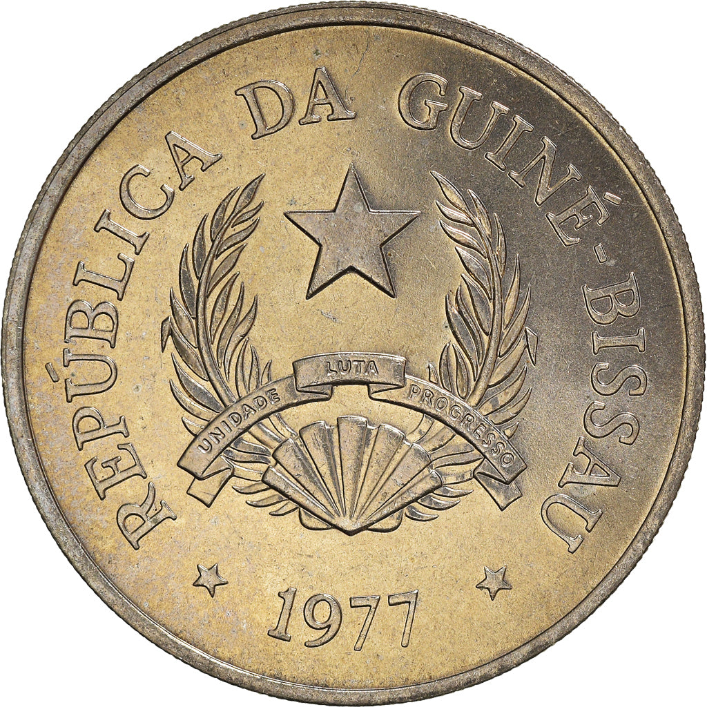 Coin, Guinea-Bissau, 5 Pesos, 1977, MS(60-62), Copper-nickel, KM:20
