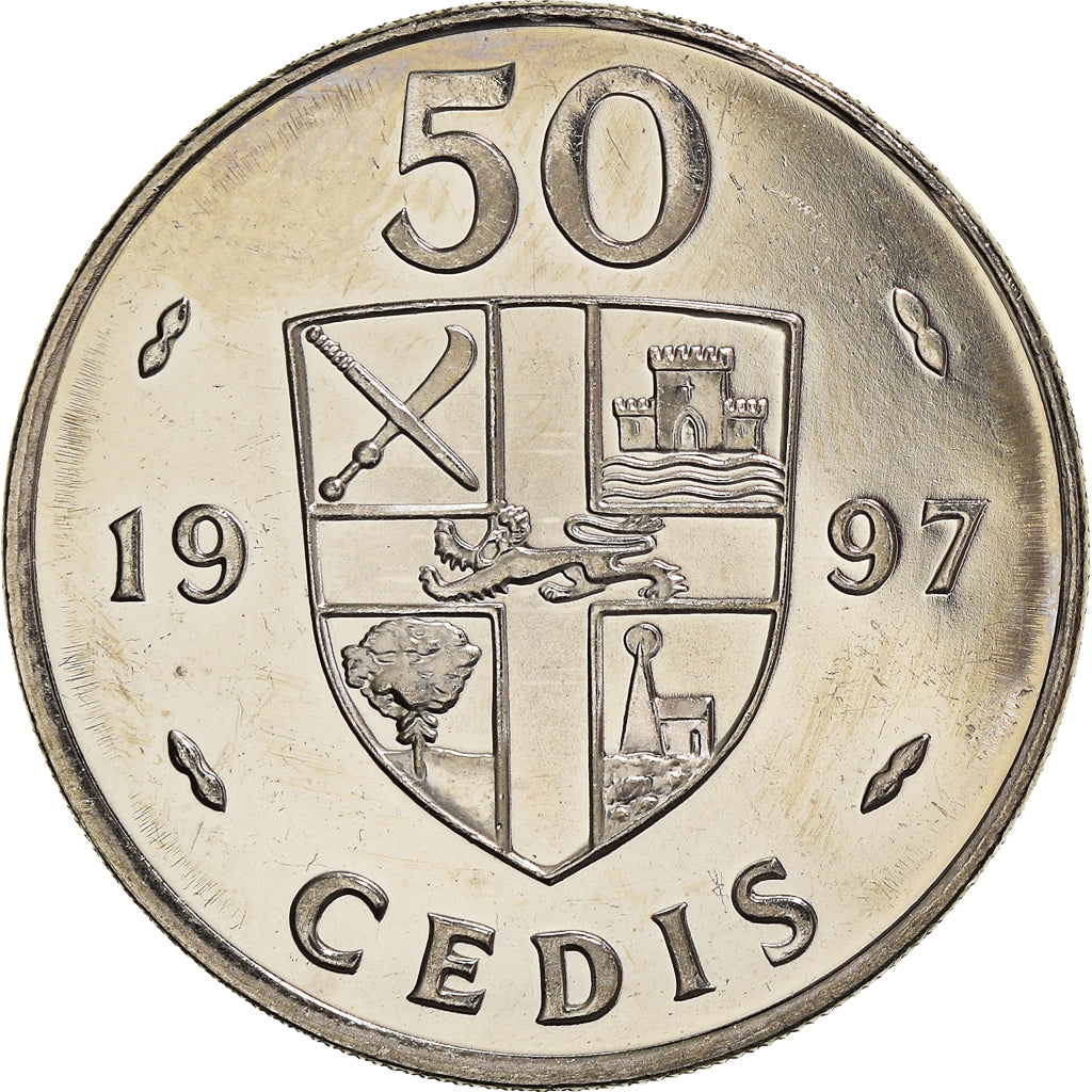 Coin, Ghana, 50 Cedis, 1997, AU(55-58), Nickel plated steel, KM:31a