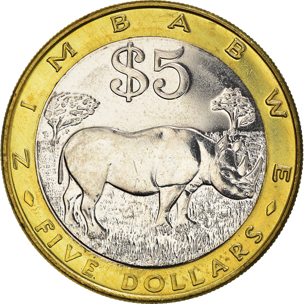 Monnaie, Zimbabwe, 5 Dollars, 2002, Harare, SUP+, Bimétallique, KM:13