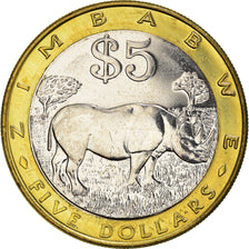 Monnaie, Zimbabwe, 5 Dollars, 2002, Harare, SUP+, Bimétallique, KM:13