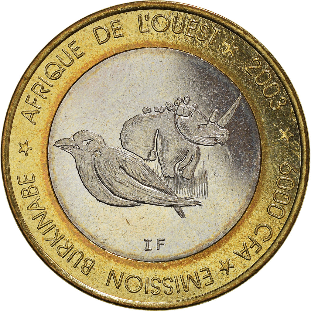 Monnaie, Burkina Faso, 6000 CFA Francs-4 Africa, 2003, SPL, Bimétallique, KM:1