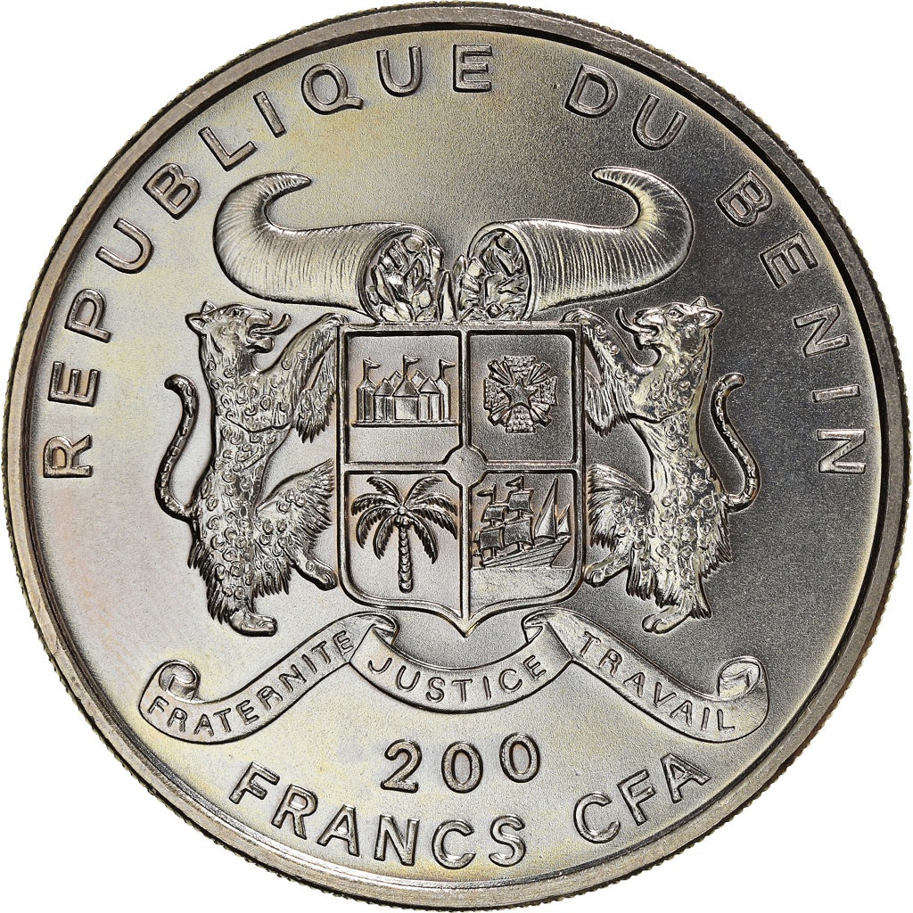 Coin, Benin, 200 Francs, 1995, MS(65-70), Copper-nickel, KM:16