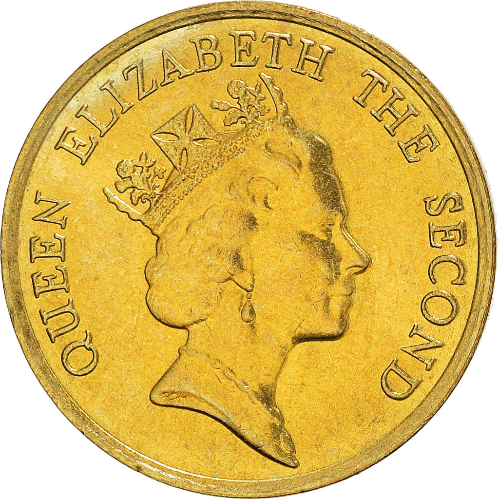 Moneda, Hong Kong, Elizabeth II, 10 Cents, 1987, SC, Níquel - latón, KM:55
