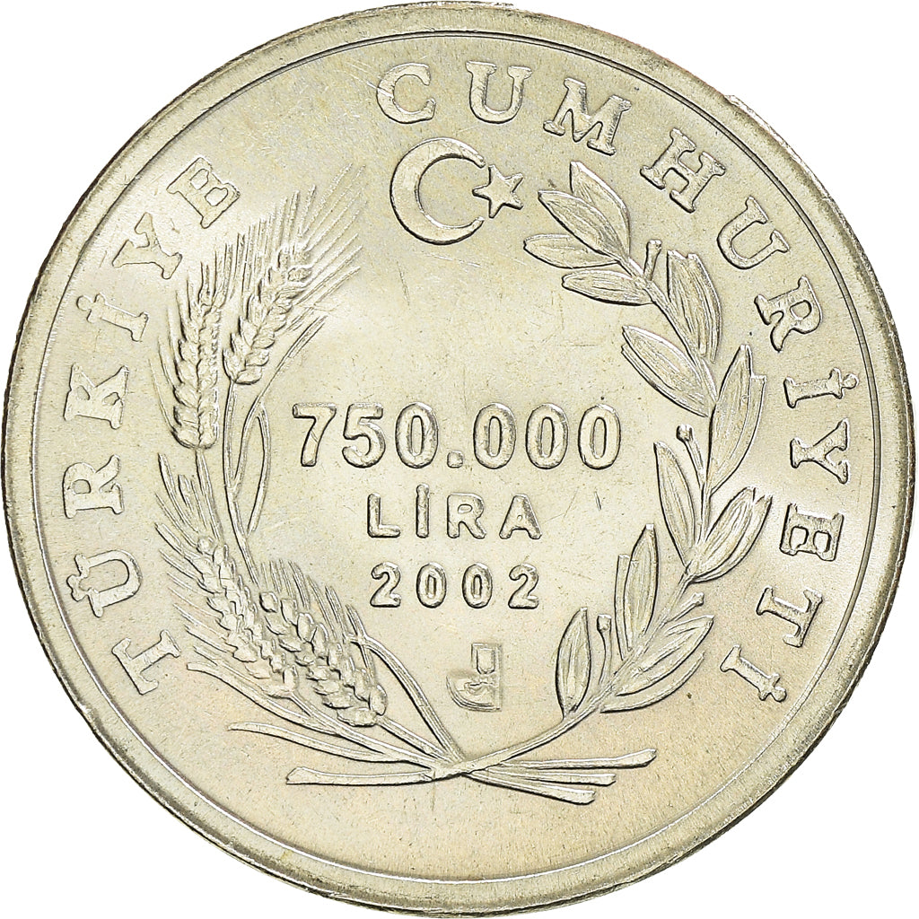 Coin, Turkey, 750 000 Lira, 2002, MS(64), Cupronickel