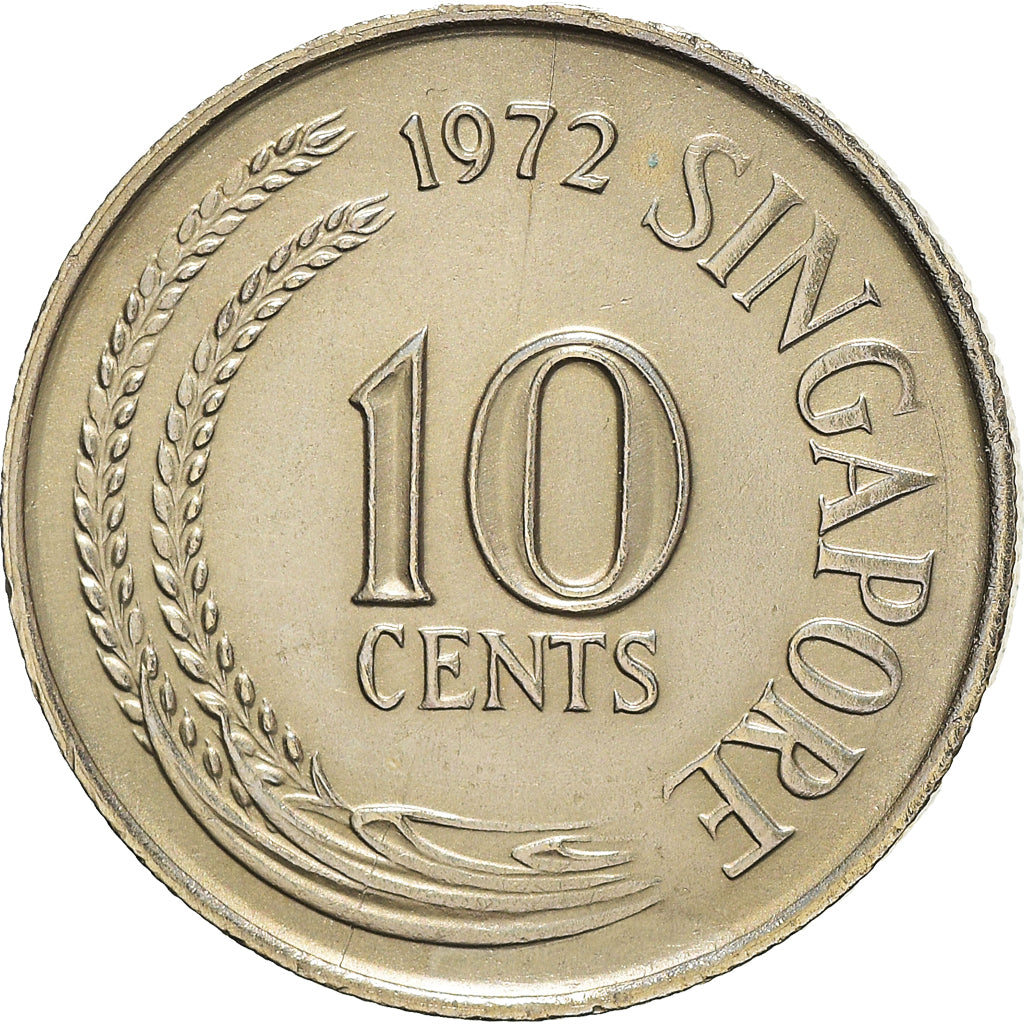 Coin, Singapore, 10 Cents, 1972, AU(50-53), Copper-nickel