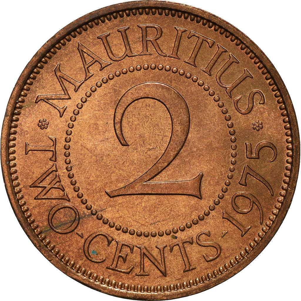 Coin, Mauritius, Elizabeth II, 2 Cents, 1975, AU(55-58), Bronze, KM:32