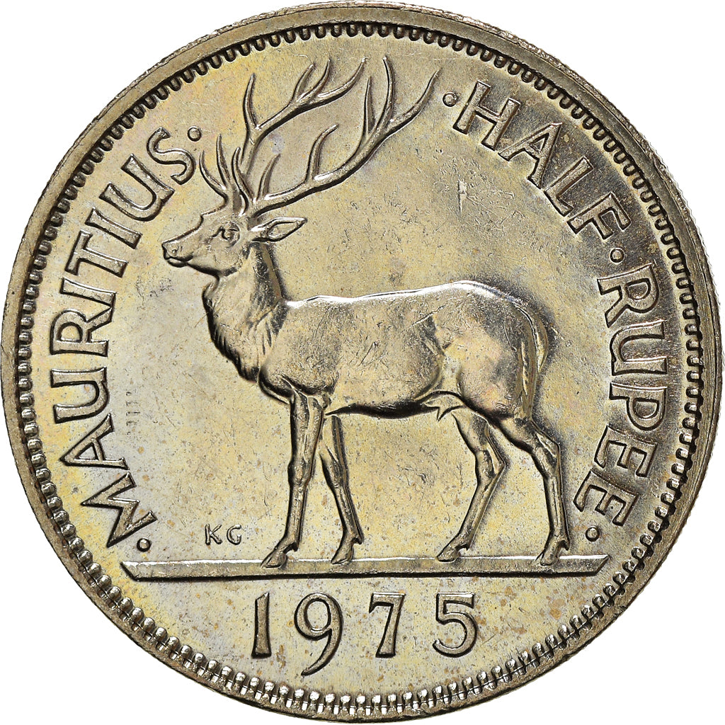 Coin, Mauritius, Elizabeth II, 1/2 Rupee, 1975, AU(55-58), Copper-nickel