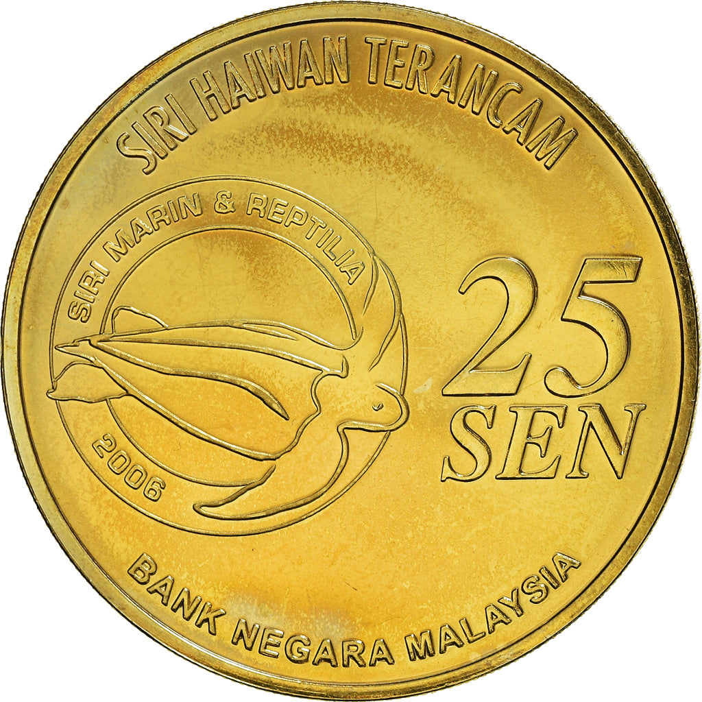 Coin, Malaysia, 25 Sen, 2006, Royal Malaysian, MS(63), Brass, KM:105