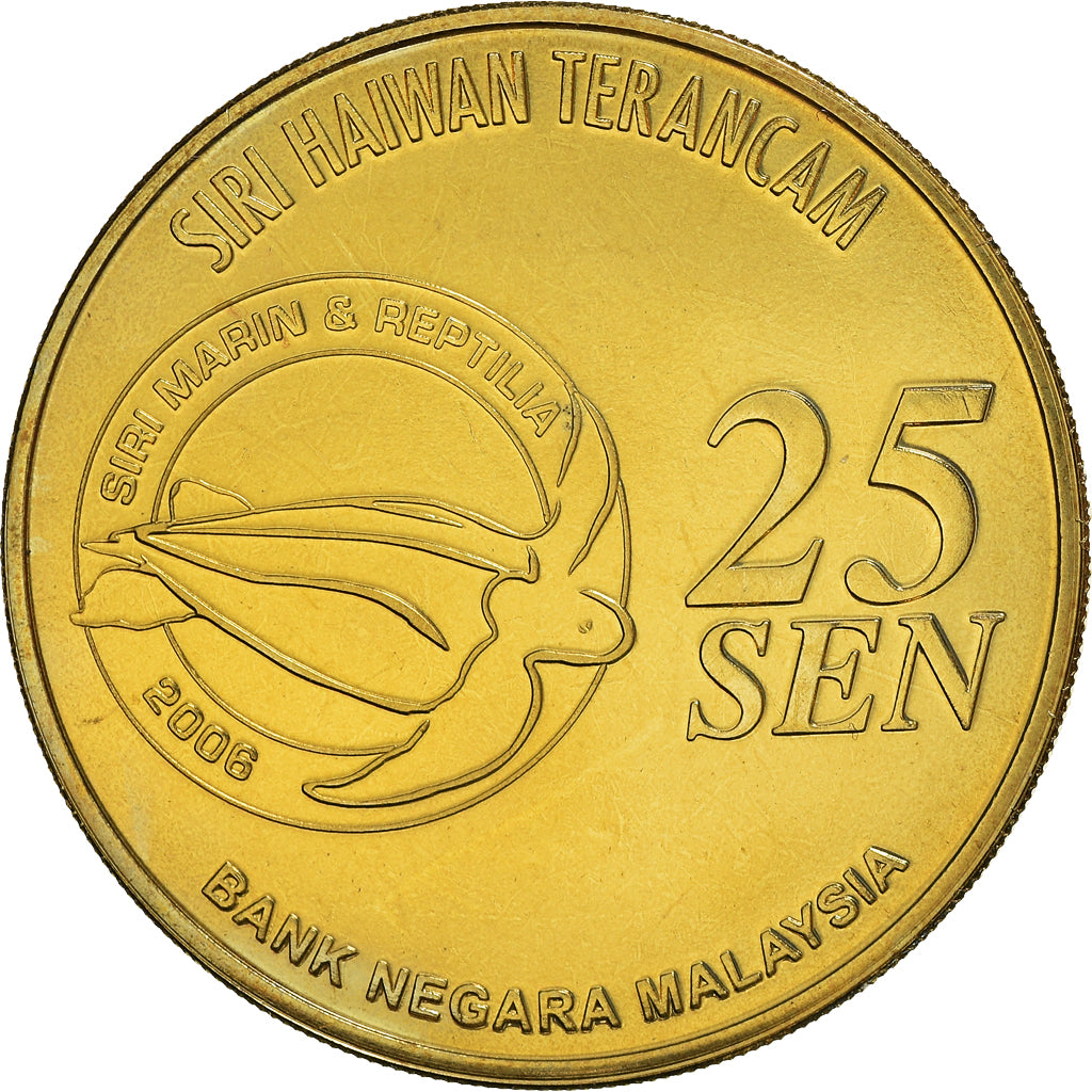 Coin, Malaysia, 25 Sen, 2006, MS(63), Brass, KM:103