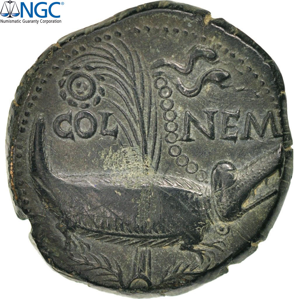 Monnaie, Dupondius, Nîmes, Gradée, NGC, XF, Strike 4/5, Surface 4/5, Adjusted