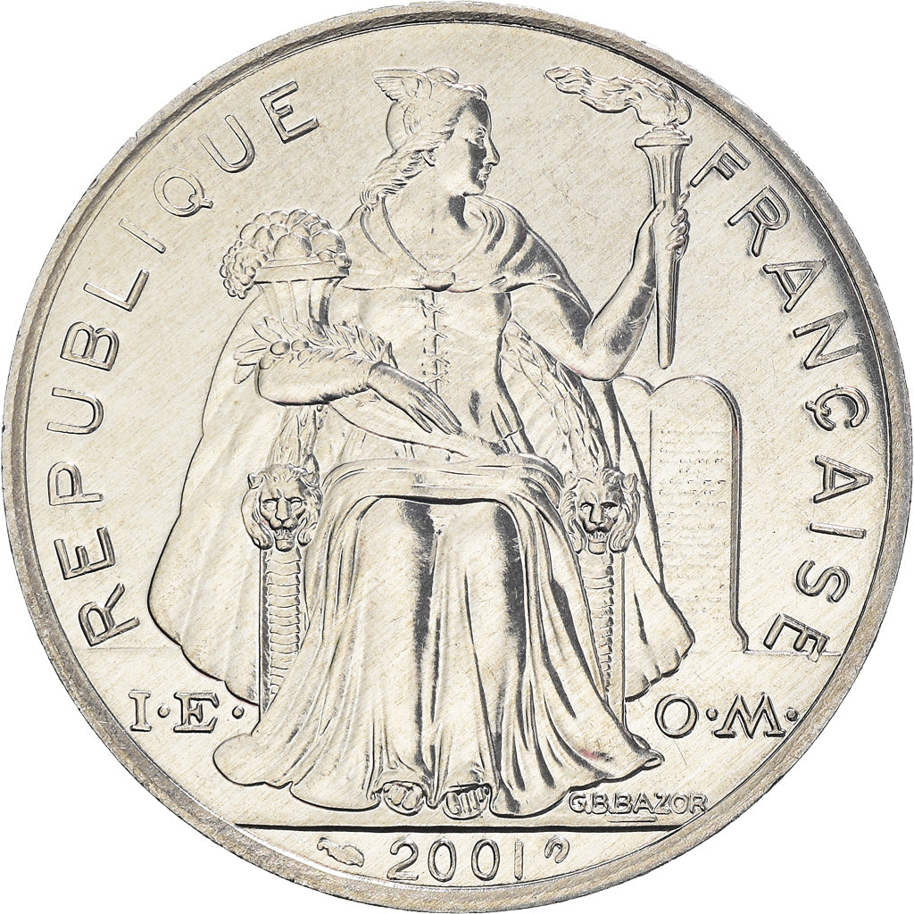 Coin, French Polynesia, 5 Francs, 2001, Paris, MS(64), Aluminum, KM:12