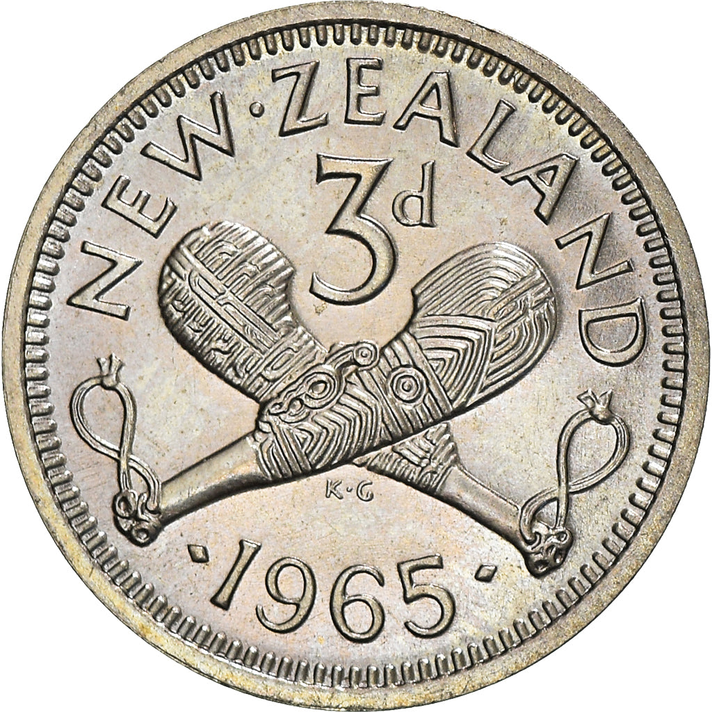 Coin, New Zealand, Elizabeth II, 3 Pence, 1965, MS(63), Copper-nickel, KM:25.2