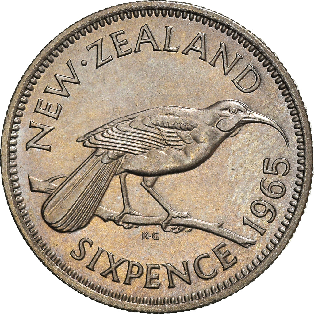 Coin, New Zealand, Elizabeth II, 6 Pence, 1965, MS(60-62), Copper-nickel