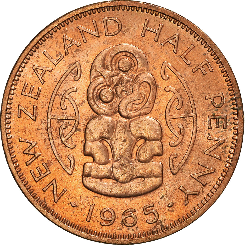Coin, New Zealand, Elizabeth II, 1/2 Penny, 1965, MS(60-62), Bronze, KM:23.2