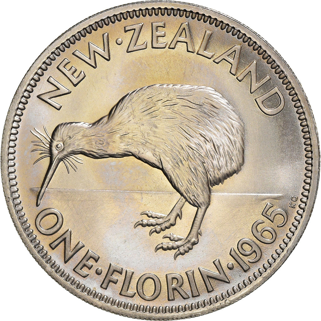Moeda, Nova Zelândia, Elizabeth II, Florin, 1965, MS(63), Cobre-níquel
