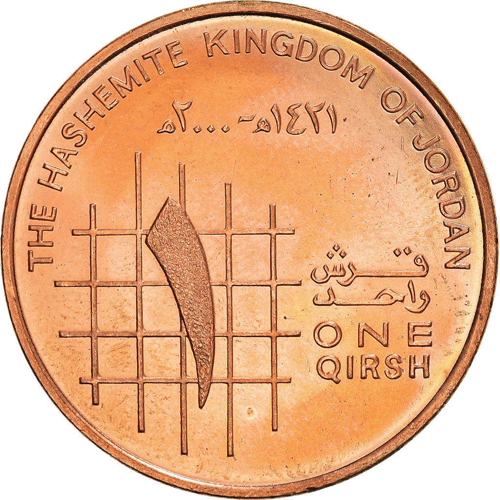 Coin, Jordan, Abdullah II, Qirsh, Piastre, 2000/AH1421, AU(55-58), Copper Plated