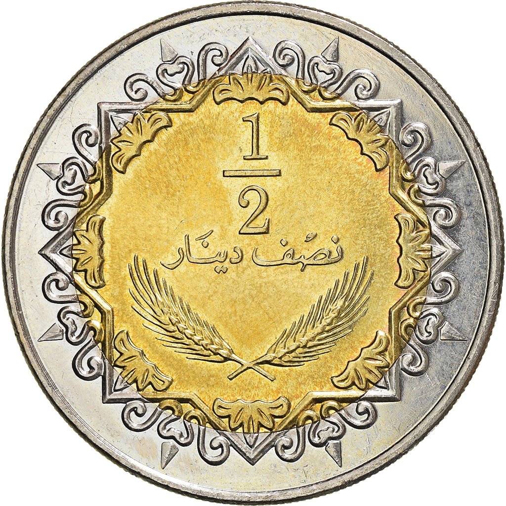 Monnaie, Libya, 1/2 Dinar, 2004, SPL, Bimétallique, KM:27