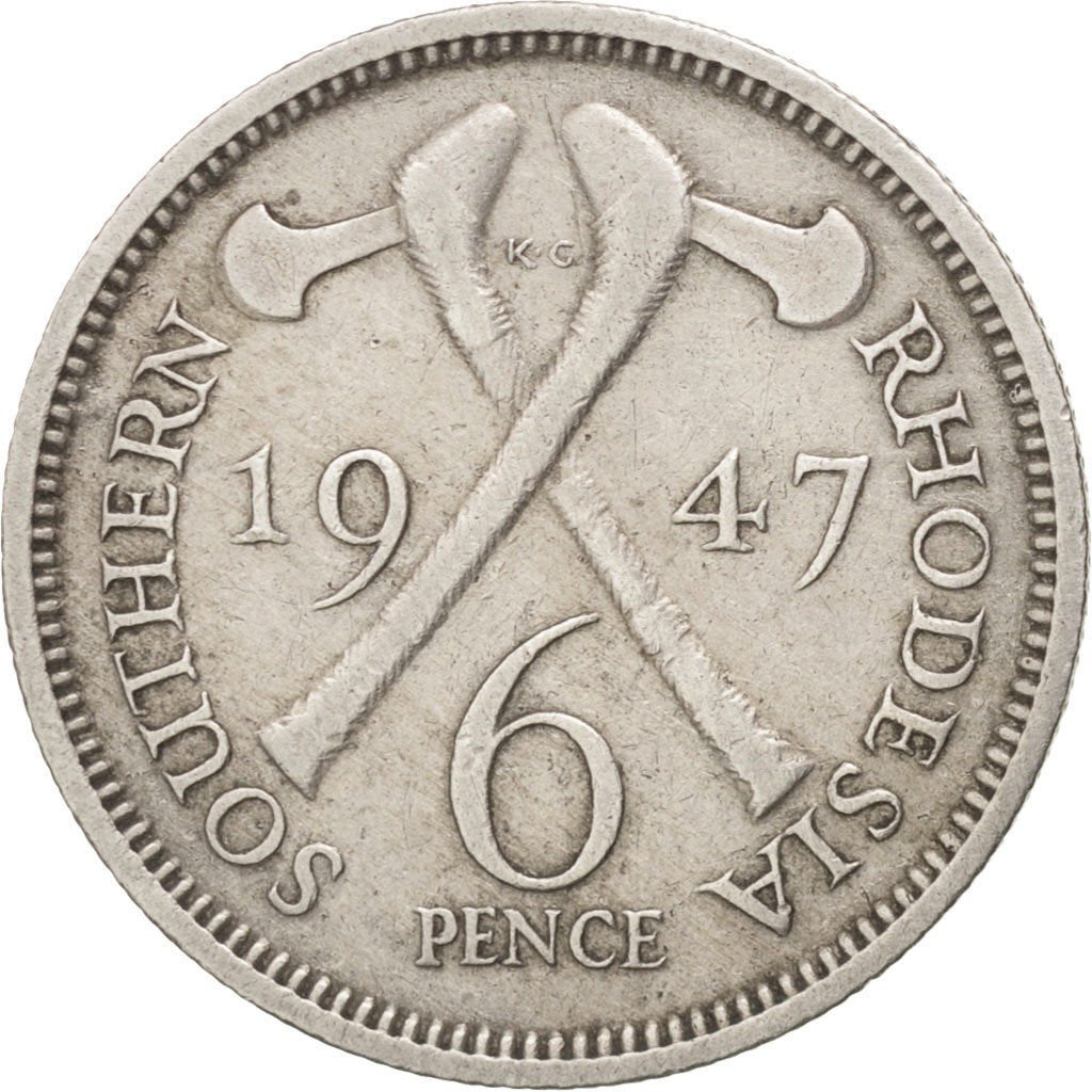 SOUTHERN RHODESIA, 6 Pence, 1947, KM #17b, EF(40-45), Copper-Nickel, 19.41, 2.82