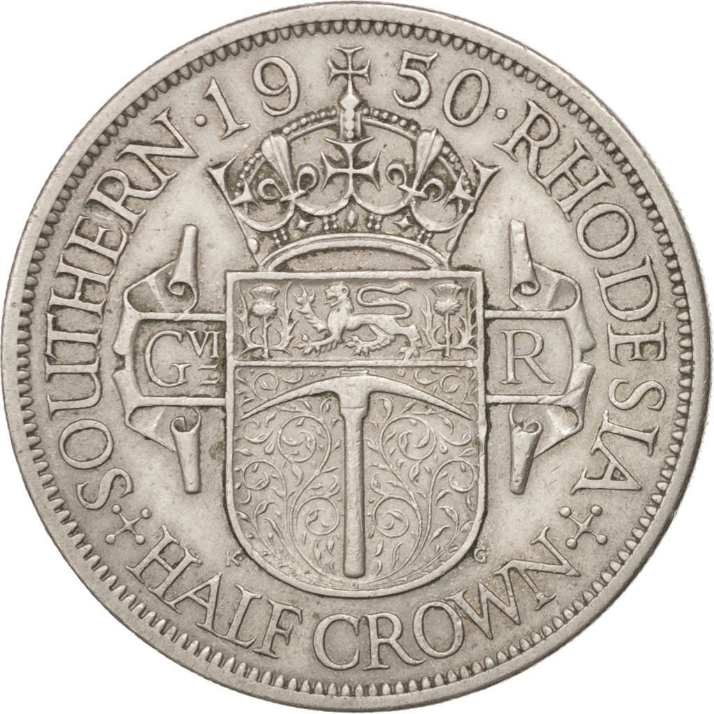 SOUTHERN RHODESIA, 1/2 Crown, 1950, KM #24, AU(50-53), Copper-Nickel, 32.3,...