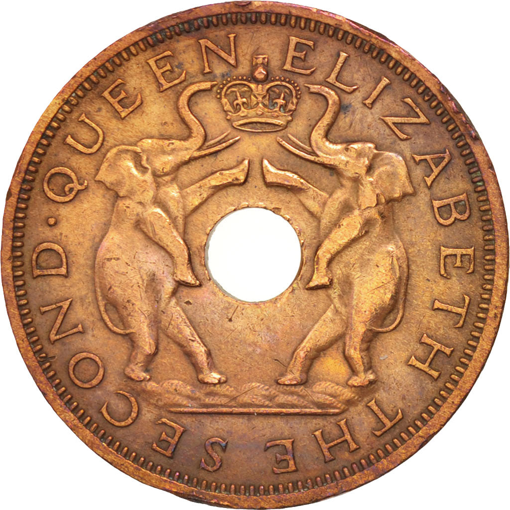 Rhodesia e Nyasaland, Elizabeth II, Penny, 1958, British Royal Mint, BB, Bron...