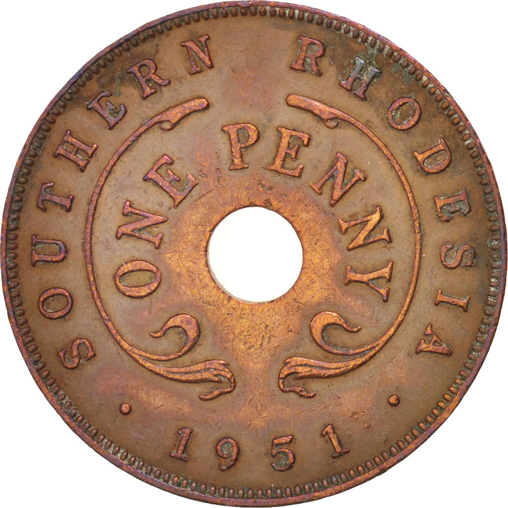 RHODESIA AND NYASALAND, Penny, 1951, British Royal Mint, KM #2, AU(50-53),...