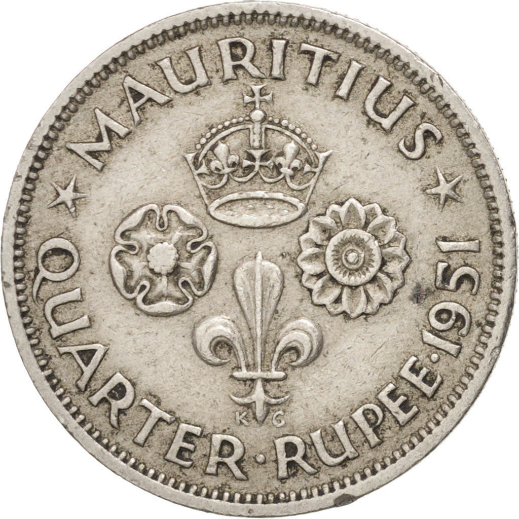 MAURITIUS, 1/4 Rupee, 1951, KM #27, EF(40-45), Copper-Nickel, 19, 2.89