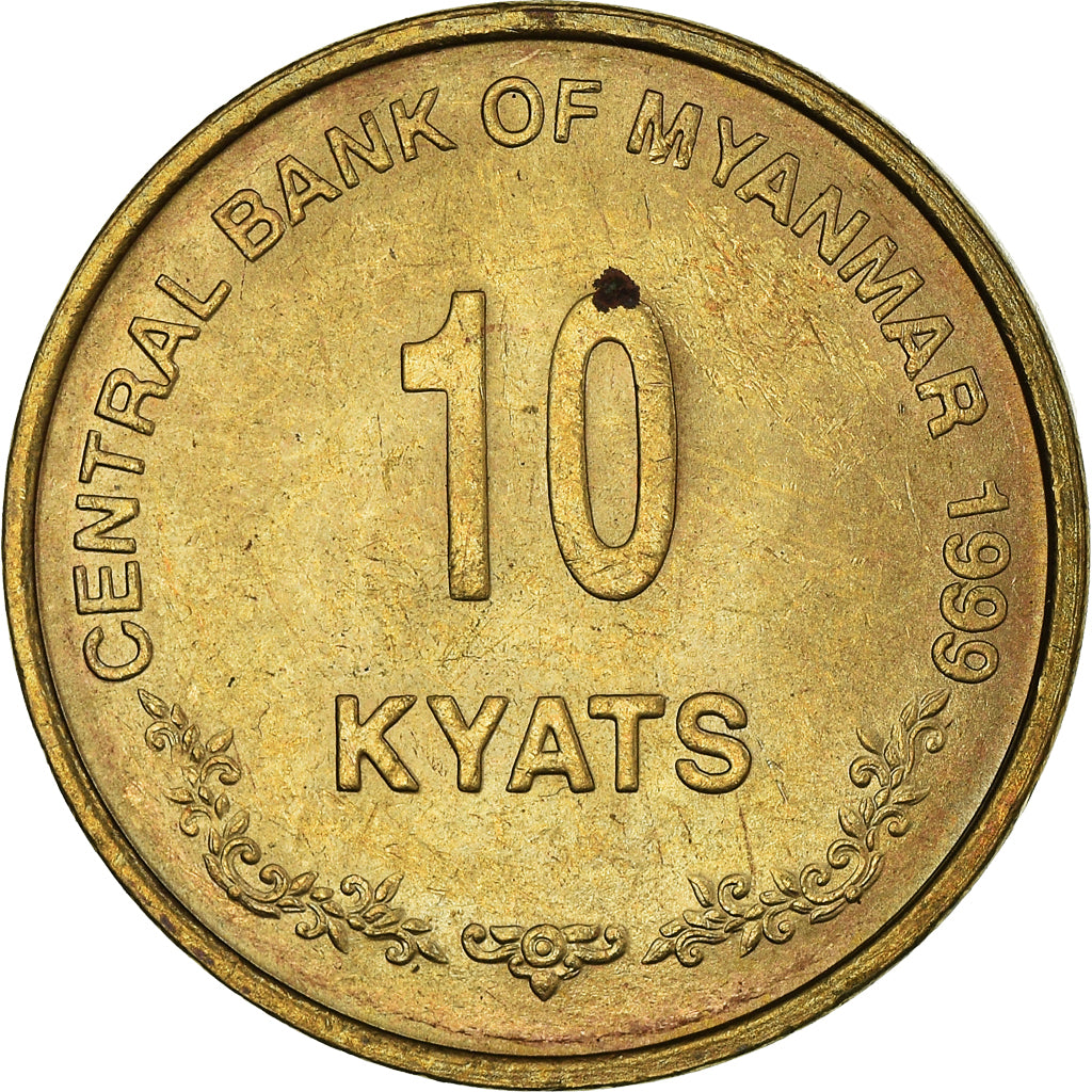 Moneda, Myanmar, 10 Kyats, 1999, EBC, Latón, KM:62
