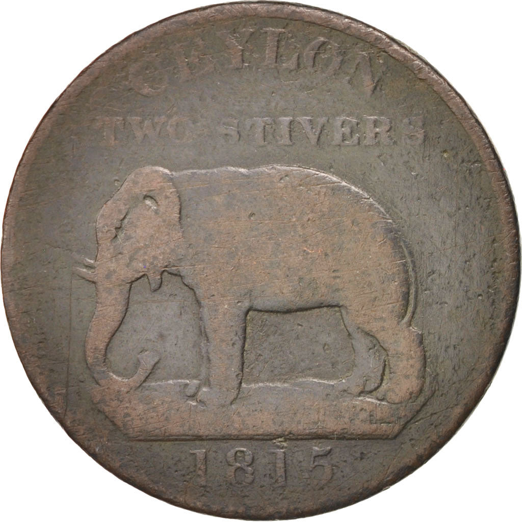 Ceylon, 2 Stivers, 1815, B, Rame, KM:82.1