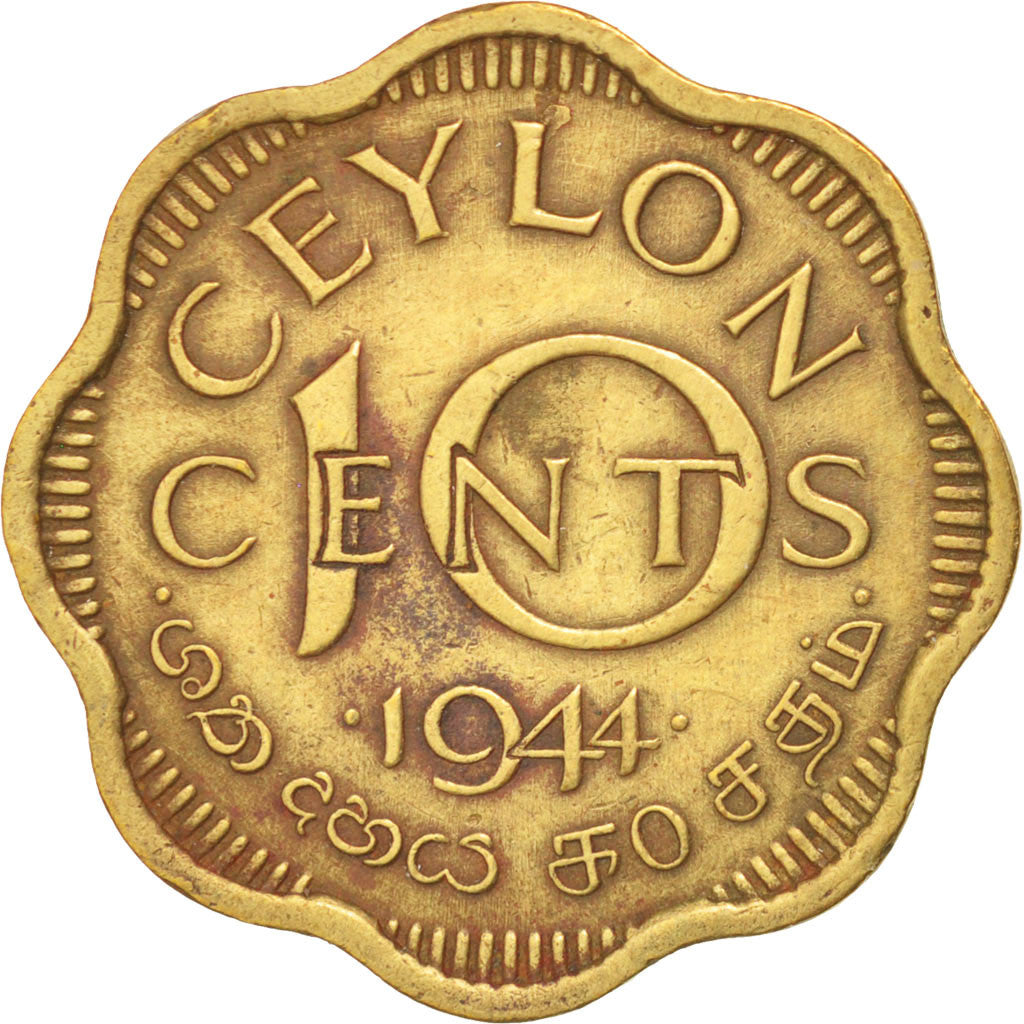 CEYLON, 10 Cents, 1944, KM #118, EF(40-45), Nickel-Brass, 23, 4.29
