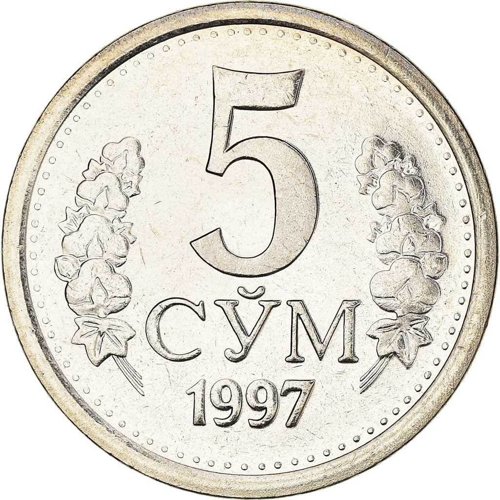 Coin, Uzbekistan, 5 Som, 1997, MS(63), Nickel Clad Steel, KM:9