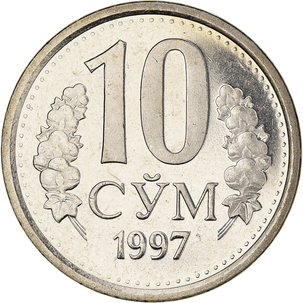 Moneta, Uzbekistan, 10 Som, 1997, MS(63), Nikiel powlekany stalą, KM:10