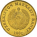 Coin, Uzbekistan, 5 Som, 2001, AU(55-58), Brass plated steel, KM:13