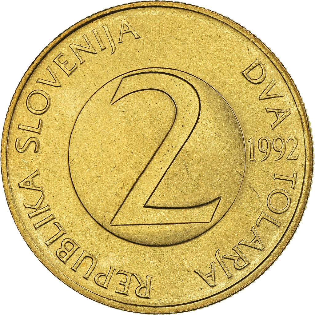 Coin, Slovenia, 2 Tolarja, 1992, MS(63), Nickel-brass, KM:5