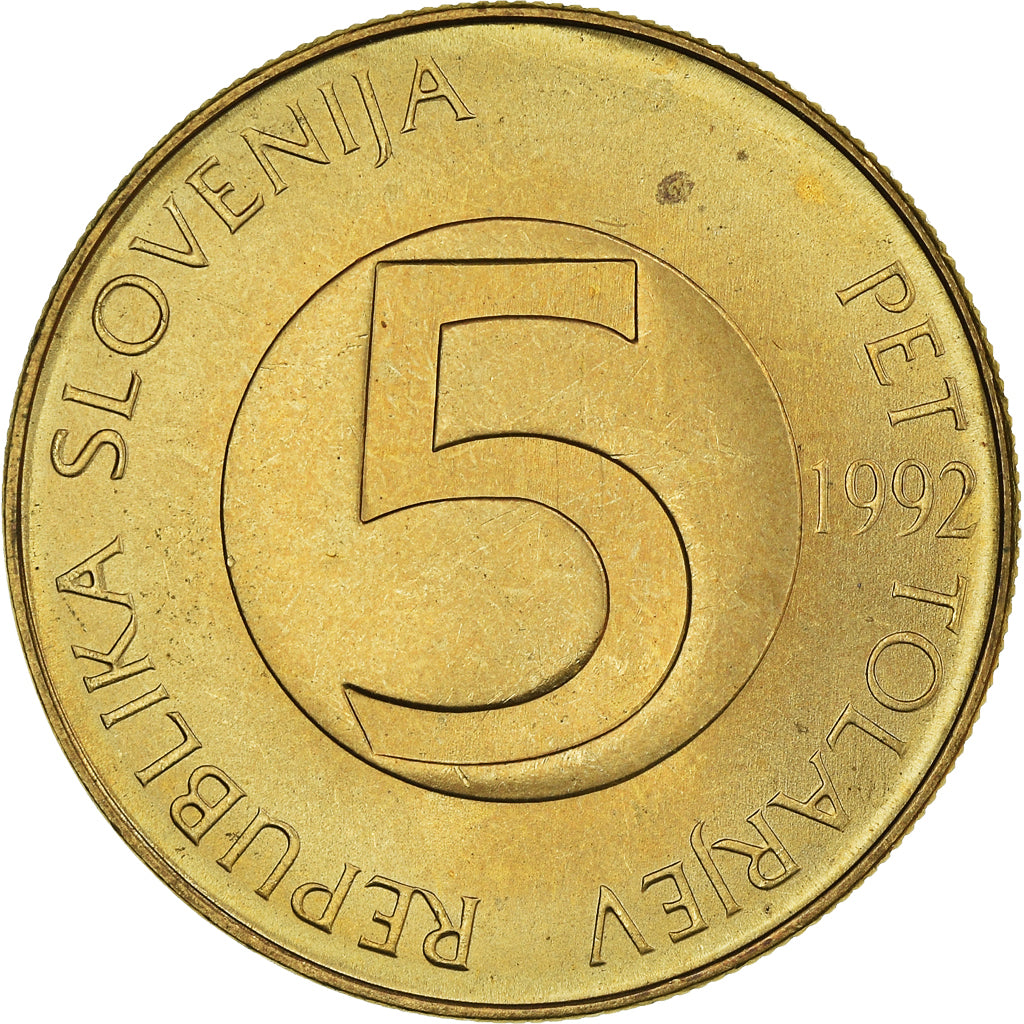 Coin, Slovenia, 5 Tolarjev, 1992, MS(64), Nickel-brass, KM:6