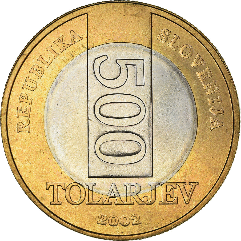 Coin, Slovenia, 500 Tolarjev, 2002, MS(64), Bi-Metallic, KM:45
