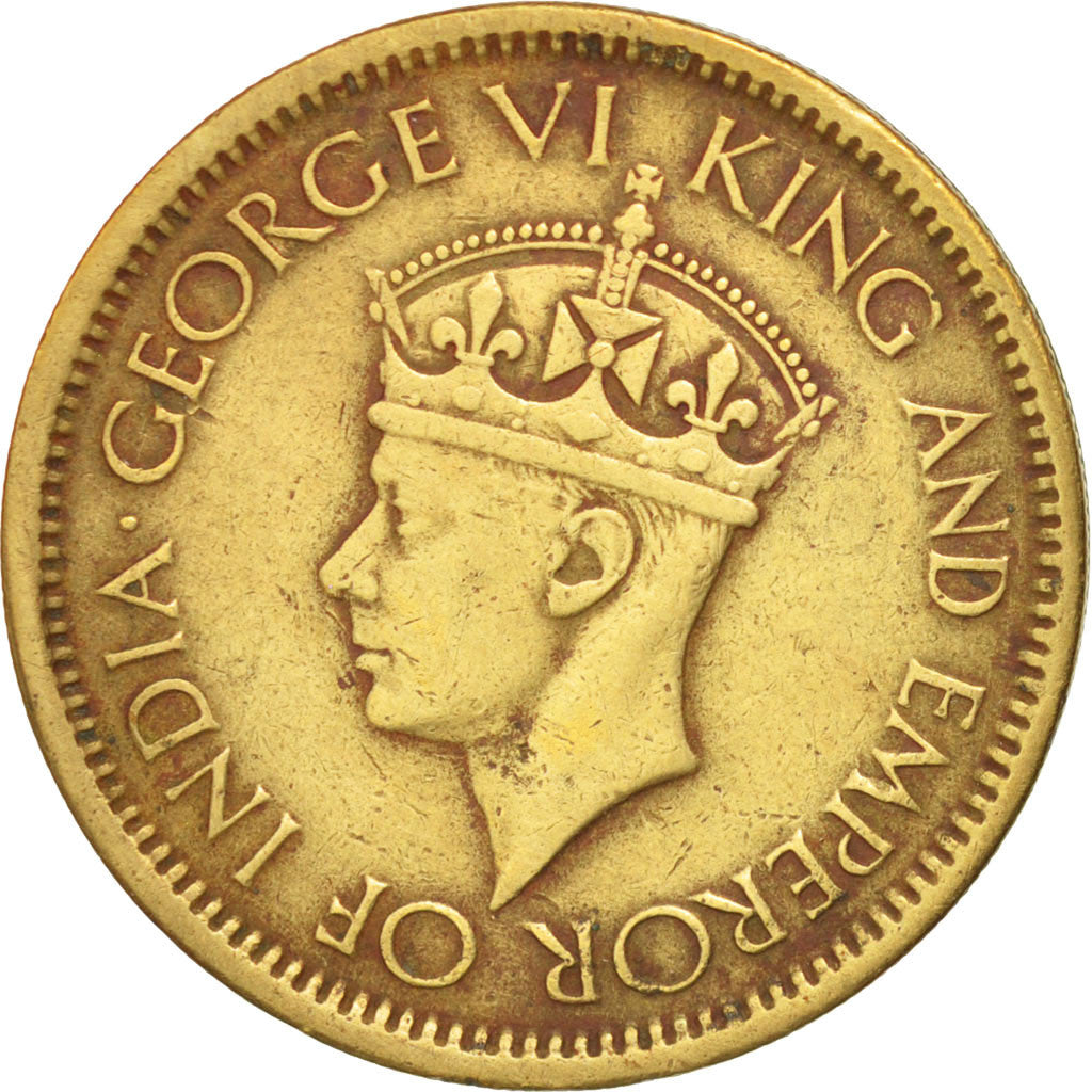 CEYLON, 50 Cents, 1943, KM #116, EF(40-45), Nickel-Brass, 5.41