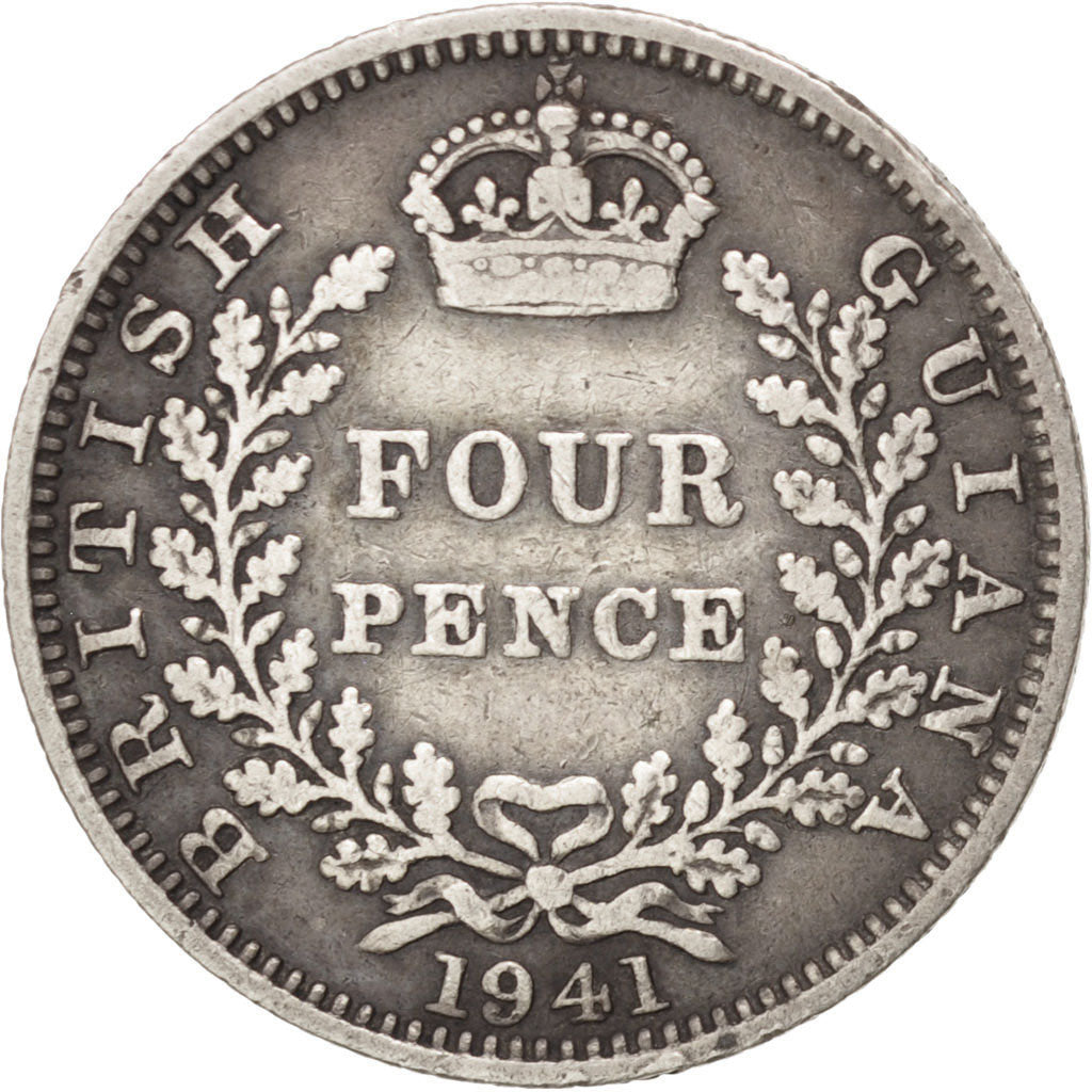 Guyana, 4 Pence, 1941, MB+, Argento, KM:30