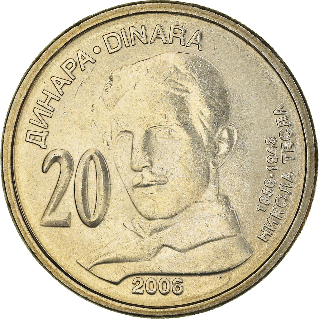 Coin, Serbia, 20 Dinara, 2006, AU(55-58), Copper-Nickel-Zinc, KM:42