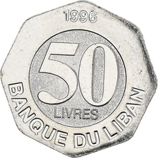Moneda, Líbano, 50 Livres, 1996, Royal Canadian Mint, EBC+, Acero inoxidable